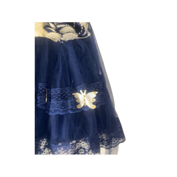 Gold & Navy Blue Lace Party Dress – Size 16 (Baby/Toddler) - Picture 4 of 6